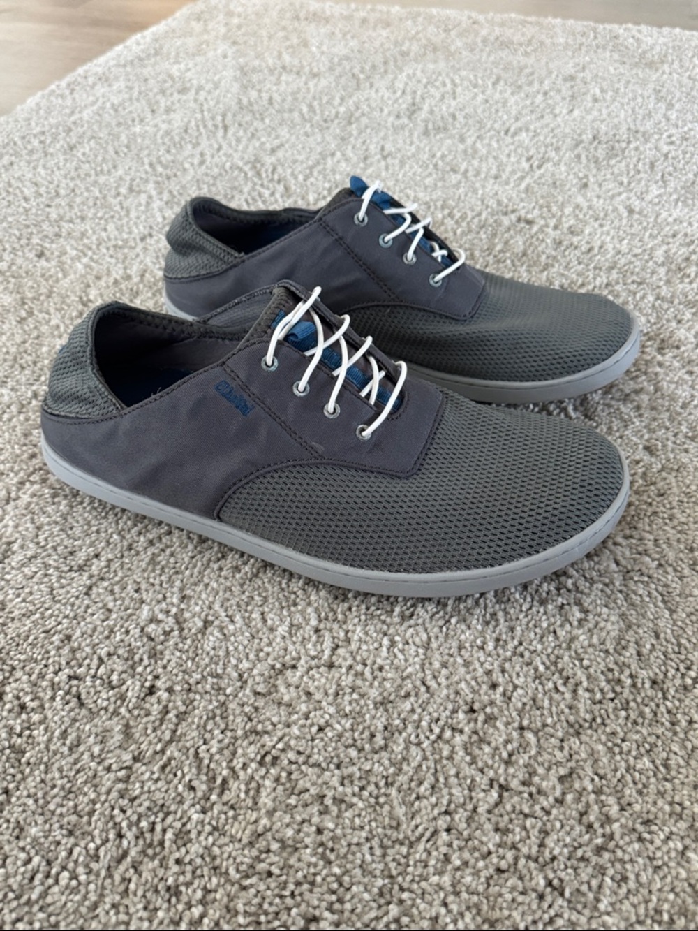 OluKai Nohea Moku Sneakers Canvas Slip On Shoes Casual Comfort Gray Mens 10.5